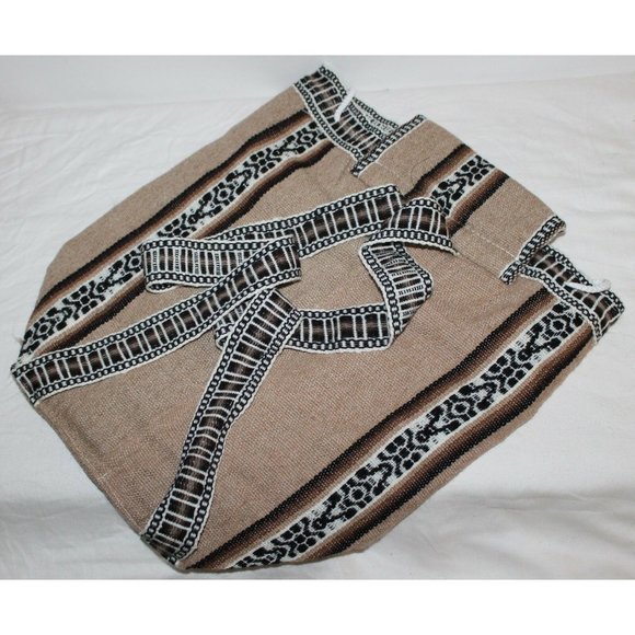 Peruvian Woven Backpack Native Inca Llama Light Brown/Tan Drawstring - Picture 2 of 4